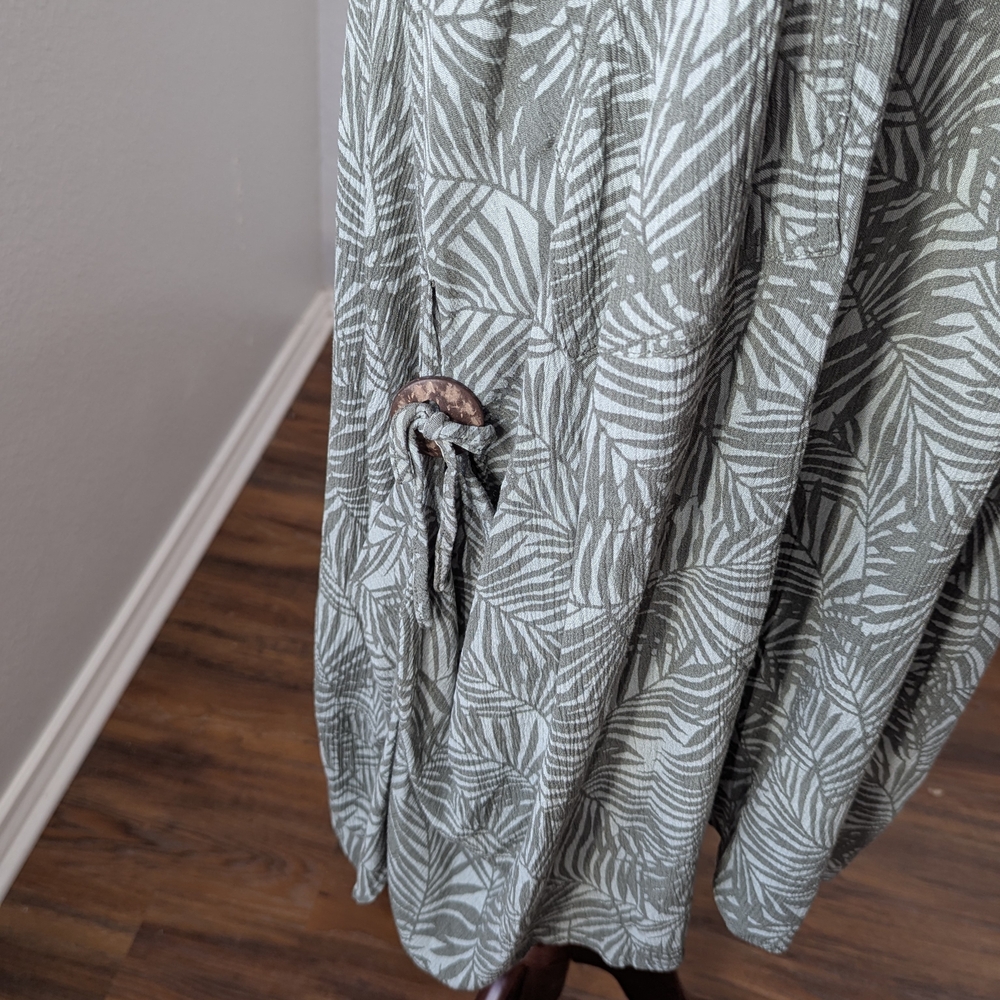 Kaktus Leaf Print Midi Dress Coastal Grandma Beachy Vacation Cruise Lagenlook - Picture 5 of 15